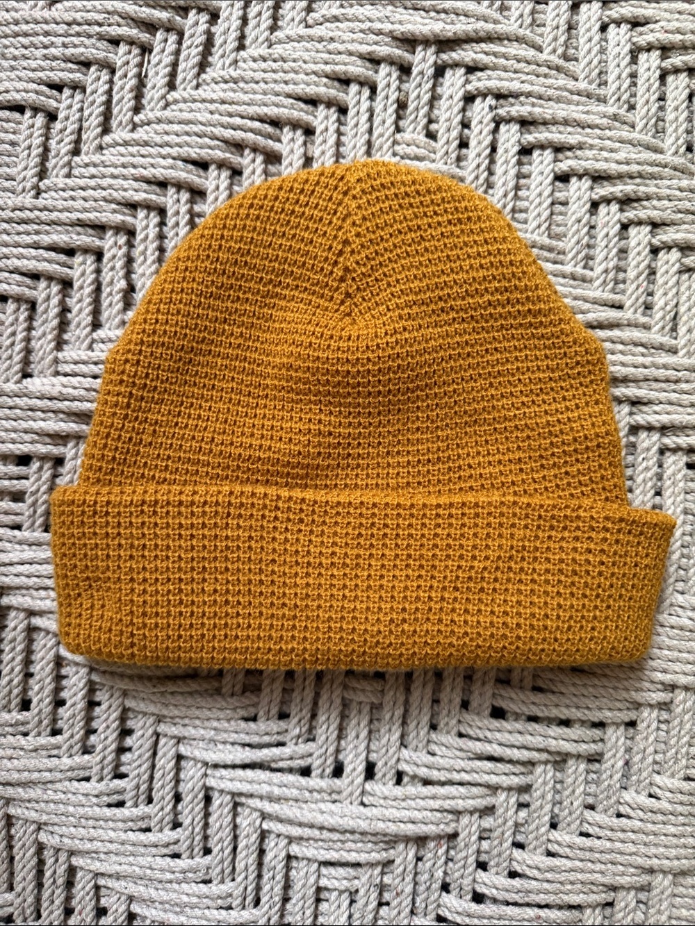 Starbucks Knit Beanie Hat Mustard Yellow Cuffed Logo Patch One Size - Picture 3 of 5